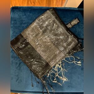 Le Chateau Black and Silver Metallic Fringe Scarf